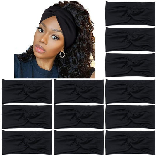 Yeshan Black Headbands For Women No Slip Wide Stretchy Headbands Twist Knotted Headbands Yoga Workout Sport Hair Bands,Pack Of 1
