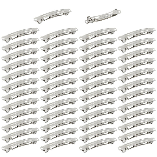 Cinaci 50 Pack 2 Inch / 2.4 Inch / 3 Inch/ 4 Inch Blank Silver Metal Diy Craft French Barrettes Snap Hair Clips Pins For Women G