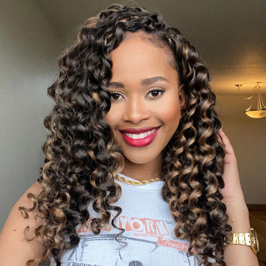 Toyotree Ocean Wave Crochet Hair - 12 Inch 8 Packs Brown Highlight 3 Tones Mid-Length Curly Deep Wave Crochet Hair, Synthetic Oc