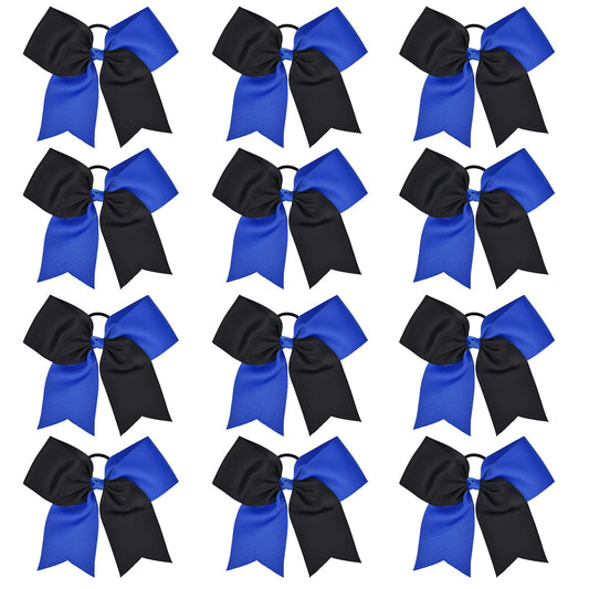 Deeka 12Pcs 8 '' Two Toned Large Cheer Hair Bows Ponytail Holder Handmade For Teen Girls Softball Cheerleader Sports -Royal Blue