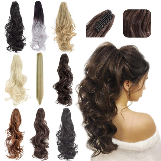 Felendy Ponytail Extension Claw 18'' 20'' Curly Wavy Straight Clip In Hairpiece One Piece A Jaw Long Pony Tails For Women (Black