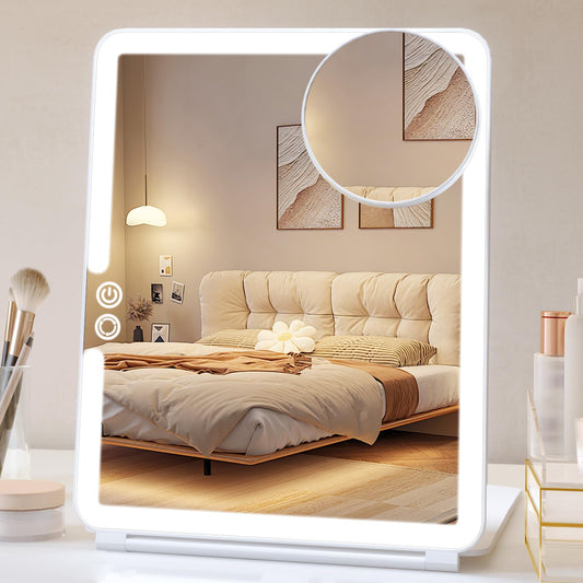 Funtouch 1800Mah Rechargeable Large Travel Makeup Mirror, 10X7.5 Portable Lighted Makeup Mirror With 10X Magnifying Mirror 3 Col