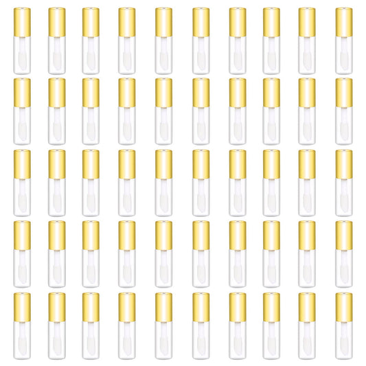 Mydio 50 Pack 1.2Ml Clear Mini Lip Gloss Tube Empty Lip Balm Containers With Gold Lid For Lipstick (Gold)