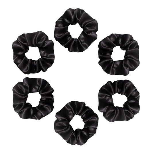 Silvr Bear Luxury Satin Scrunchies, 6 Pack Black, Soft, Large Scrunchies For Women And Girls, Anti Hair Breakage Hair Ties For T