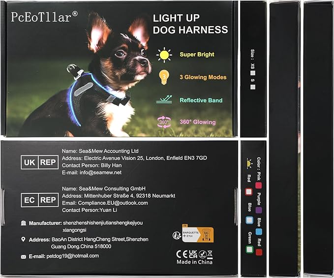 PceoTllar Light Up Dog Harness, LED No Pull Reflective Dog Harness, Flashing Lighted for Night Walking - Small/Medium, (Pink,S)