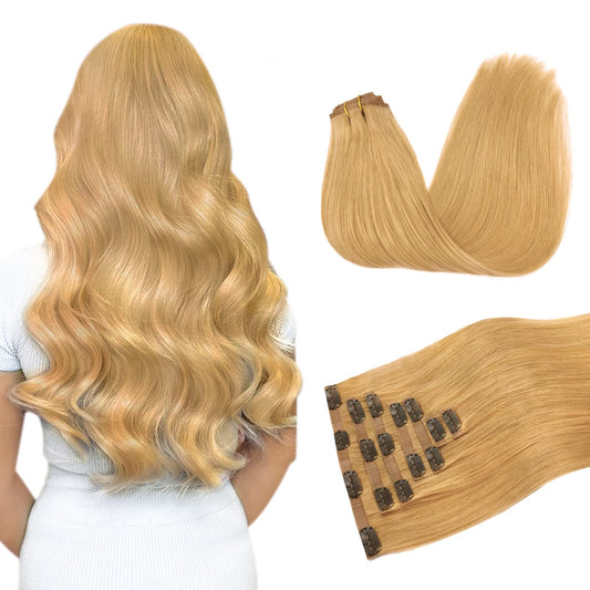 Doores Hair Extensions Seamless Clip In Hair Extensions, Honey Blonde110G 7Pcs 14 Inch, Hair Extensions Clip In Human Hair Exten