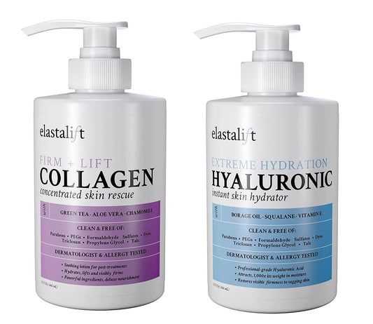 Elastalift Collagen Body Cream + Hyaluronic Acid Lotion Skin Care Set, Anti Aging Face & Body Moisturizer Dry Skin Rescue Creams