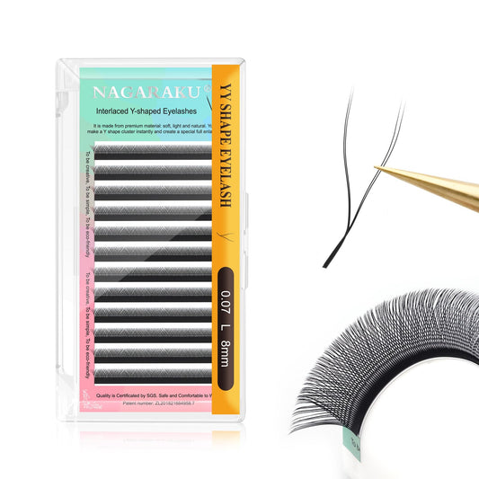 Nagaraku Yy Eyelash Extensions Supplies Y Shape Lash Premade 4D Easy Fan Russian Volume Cluster Faux Mink Matte 0.07Mm L Curl 8M