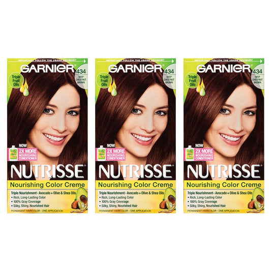Garnier Nutrisse Nourishing Hair Color Creme, 434 Deep Chestnut Brown, 3 Count (Packaging May Vary)