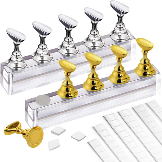 Kalolary 2 Set Acrylic Press On Nail Stand Nail Art Holder Practice Display Stand With Reusable Adhesive Putty, Magnetic Nail Ar