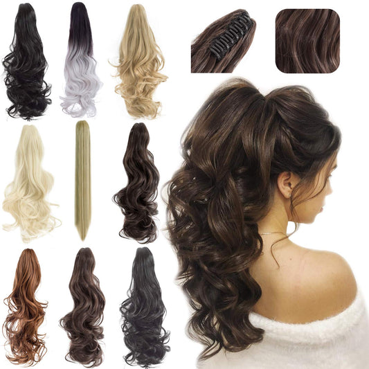 Felendy Ponytail Extension Claw 18'' 20'' Curly Wavy Straight Clip In Hairpiece One Piece A Jaw Long Pony Tails For Women Medium