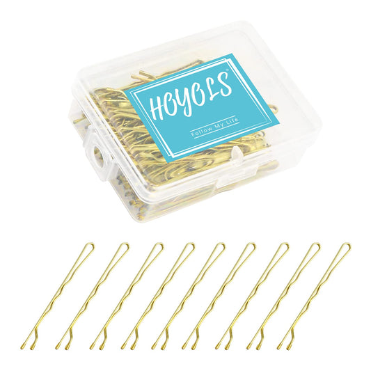 Hoyols Premium Metallic Crimped Grip Bobby Pin, Secure Hold Wavy Slide Proof Gold Hair Styling Pins For Women Buns Thin Hair 100