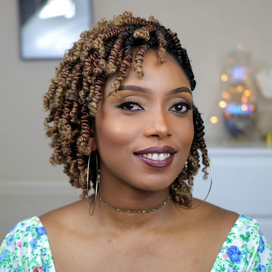 Toyotress Bob Spring Twist Hair - 6 Inch 8 Packs Ombre Brown Blonde Pre-Twisted Crochet Hair Spring Twists Crochet Braids, Synth