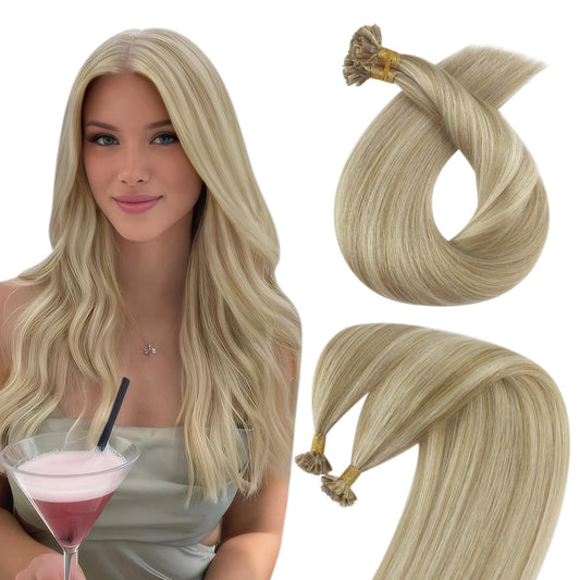 Sunny Hair K Tip Hair Extensions Blonde Highlight K Tip Hair Extensions Real Human Hair Ash Blonde Highlight Golden Blonde Fusio