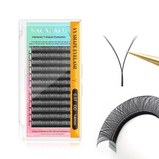 Nagaraku Yy Eyelash Extensions Supplies Y Lash 0.07Mm Dd Curl 14Mm Premade Fans 4D Russian Volume Y Shape Faux Mink Matte 12 Row