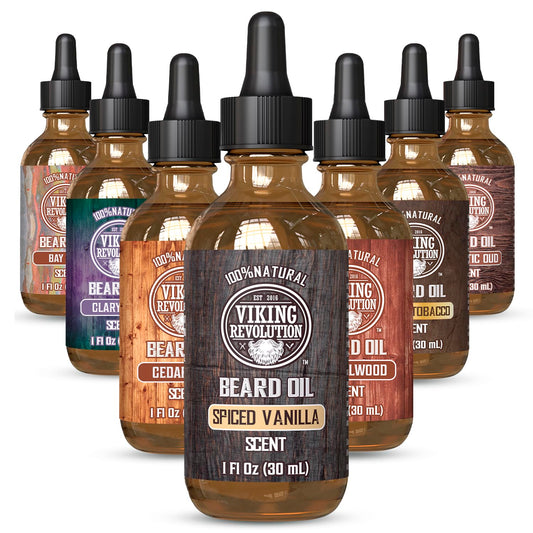 Viking Revolution Spiced Vanilla Beard Oil For Men - Natural Mens Beard Oil With Argan And Jojoba Oil - Beard Softener, Strength