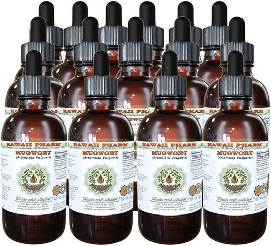 Mugwort Alcohol-Free Liquid Extract, Organic Mugwort (Artemisia vulgaris) Dried Flower Glycerite Natural Herbal Supplement, Hawaii Pharm, USA 15x4 oz