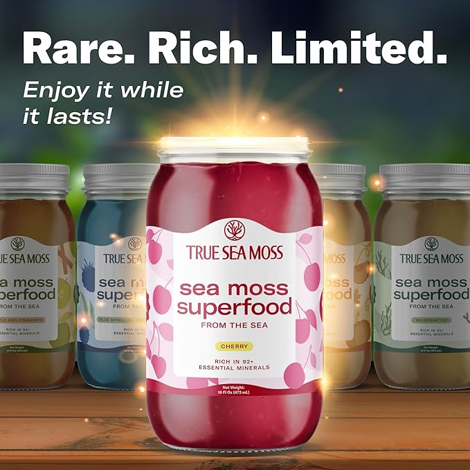 TrueSeaMoss Sea Moss Gel – Made in USA – Wildcrafted Seamoss, Fresh Fruits & Sea Vegetables – Cherry, Pack of 2 (Labels may Vary)