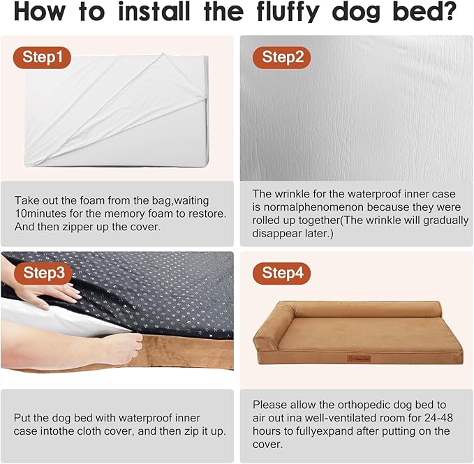 Chew Proof Dog Bed, 3" Memory Foam Dog Bed for Small and Medium Dogs, Removable and Washable Microsuede Cover, Waterproof Liner, Nonskid Bottom, 30x20 Inches S Khaki