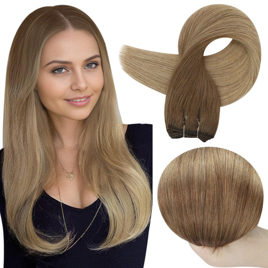 Full Shine Weft Hair Extensions Human Hair Sew In Hair Extensions Balayage Color Golden Brown To Dirty Blonde Sew In Human Hair