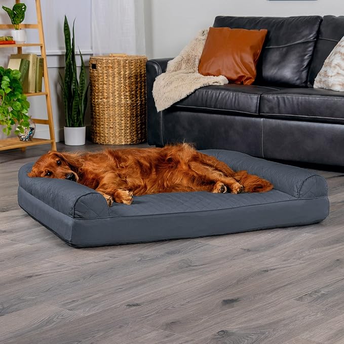 Furhaven Orthopedic Dog Bed for Large Dogs w/ Removable Bolsters & Washable Cover, For Dogs Up to 95 lbs - Quilted Sofa - Iron Gray, Jumbo/XL