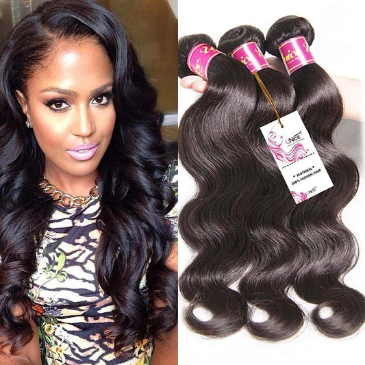 Unice Hair Brazilian Virgin Human Hair Weave Bundles 3Pcs Body Wave Weft Extensions Natural Color 12 14 16 Inch