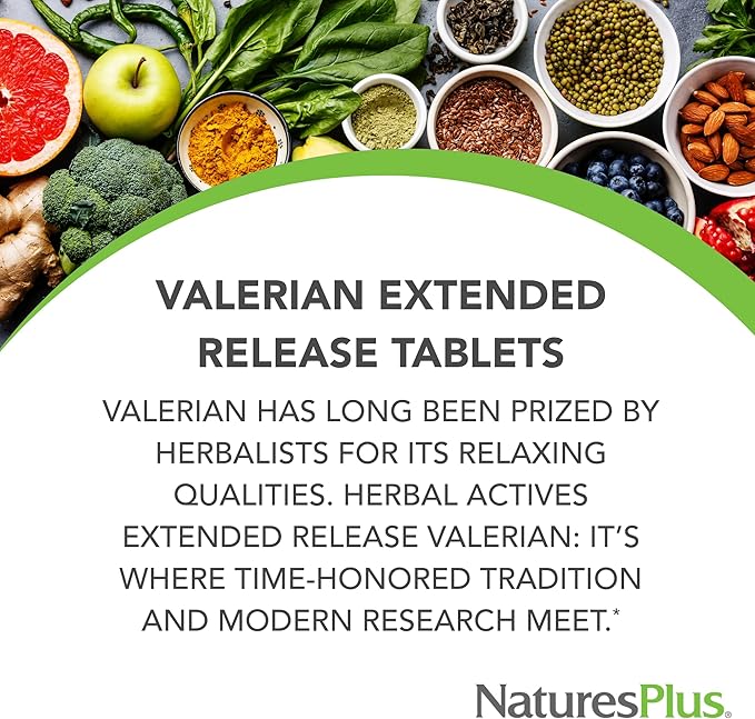 Natures Plus Herbal Actives Valerian Extended Release Tablets - 600 mg, 30 Vegan Tablets - Vegetarian, Gluten-Free - 30 Servings
