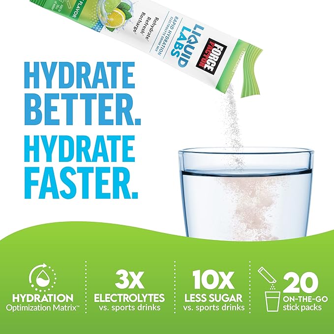 Bundle of FORCE FACTOR Liquid Labs Electrolytes Powder, Hydration Packets to Make Electrolyte Water with 5 Vitamins, Minerals, and Antioxidants, Lemon-Lime + Energy Fruit Punch Flavor, 40 Stick Packs