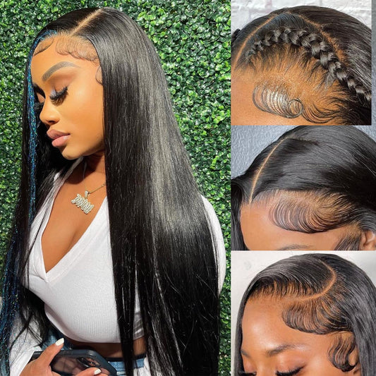 Mengkai 13X6 Lace Front Wigs Human Hair Pre Plucked Striaght Hd Lace Front Wigs Human Hair With Baby Hair Glueless Wigs Human Ha