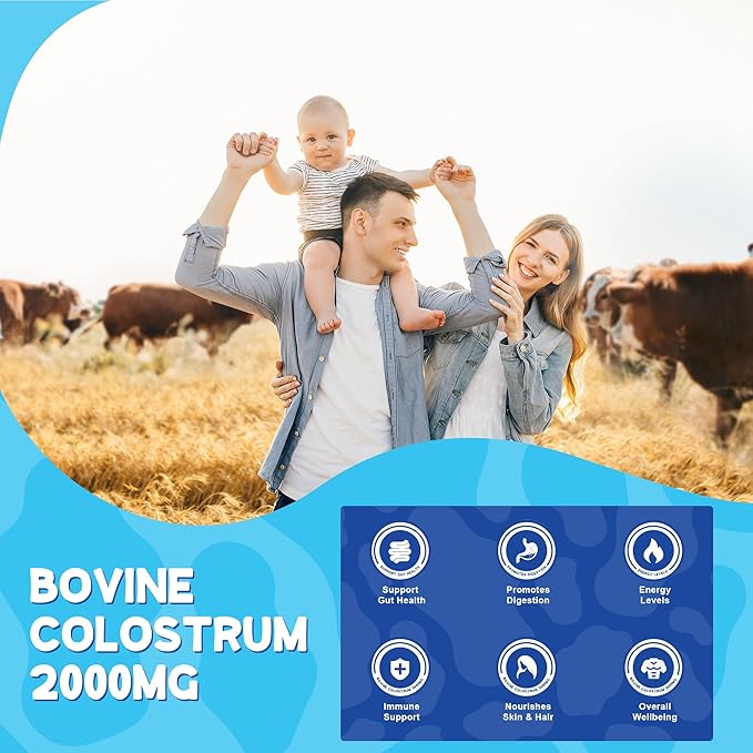 Grass Fed Colostrum Supplement 2000mg, 120 Gummies Sugar Free 40% IgG Bovine Colostrum Gummies + Probiotic, Multivitamin Etc for Immune Support, Gut Support, Hair & Skin