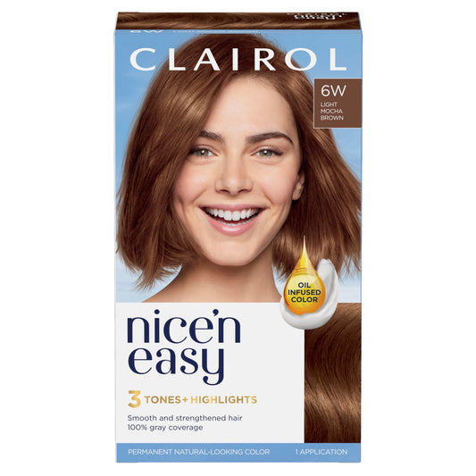 Clairol Nice'n Easy Permanent Hair Dye, 6W Light Mocha Brown Hair Color, Pack of 1