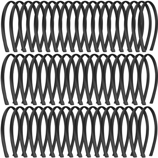 Duufin 50 Pieces Satin Headbands Black Plain Headband 1Cm Diy Headband Satin Covered Hair Headband For Girls And Women