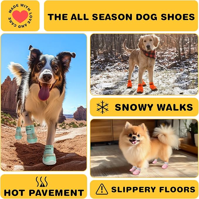 Hcpet Dog Shoes for Large Dogs, Waterproof Dog Booties for Small Medium Dogs, Anti-Slip Dog Boots & Paw Protectors for Hot Pavement Winter Snow Hiking with Reflective Straps Khaki Size 6