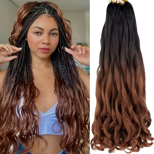 Cookoo 9 Pcs Pre Stretched French Curly Braiding Hair 18 Inch Ombre Brown Braiding Hair For Women Bouncy French Curl Hair Spanis