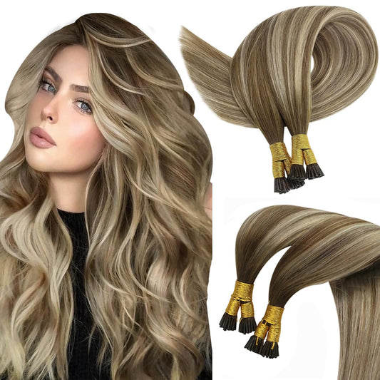 Sunny Balayage Itip Hair Extensions Brown Itip Human Hair Extensions Cool Brown Balayage Light Brown Highlight Blonde I Tip Hair