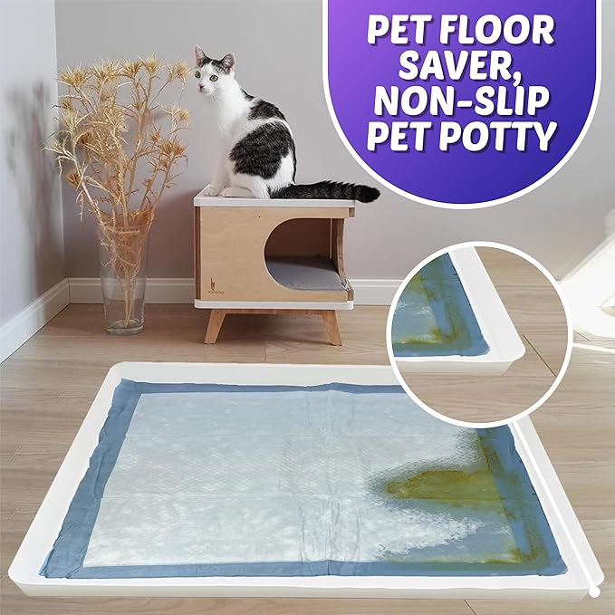 TidyFriend Silicone Pee Pad Holder Tray, 30 x 36 Inch No-Spill, Leakproof, Easy-to-Clean Pee Pad Holder for Dog (White)