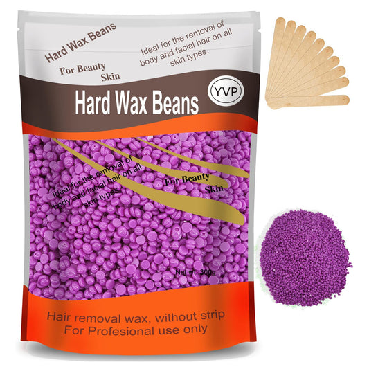 Yovanpur Hard Wax Beads For Hair Removal, Waxing Beans For Sensitive Skin (Violet), 10.5 Ounce/Bag With 10Pcs Wax Sticks