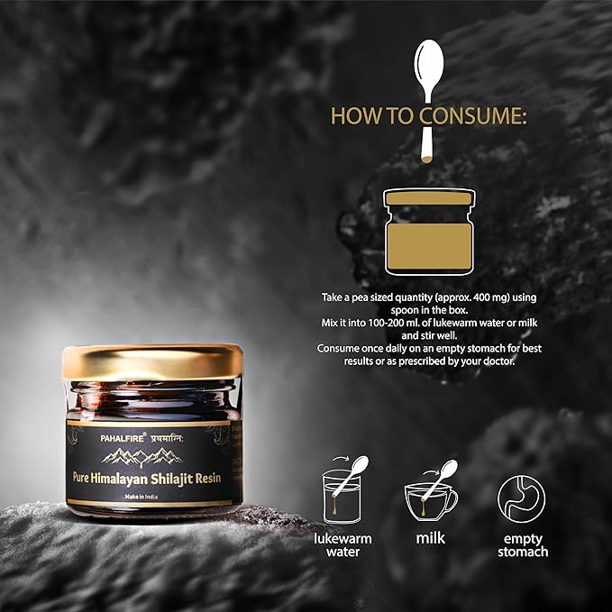Shilajit Pure Himalayan Resin Gold Grade 400mg Pr Serving 100 Days Supply Wild harvested in India with Lab Test Report Fulvic Acid 85 Trace Minerals 40gm