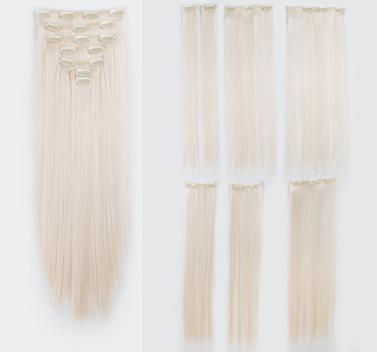 Swacc Women 22 Inches Straight Full Head 7 Separate Pieces Heat Resistance Synthetic Hair Clip In Hair Extensions (Platinum Blon