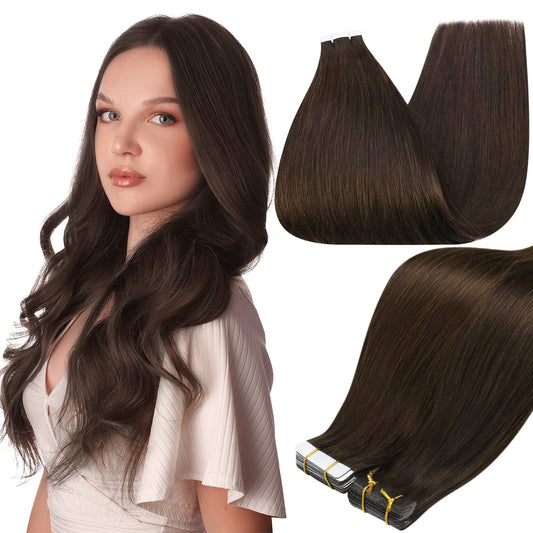 Full Shine Tape In Human Hair Extensions 14 Inch Skin Weft Adhesive Tape In Hair Extension Color 2 Dark Brown Glue In Remy Human