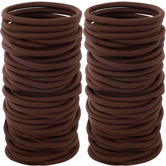 Sderoq 100Pcs Hair Bands, 4Mm Large Ponytail Holders, Brown - 2 Inch In Diameter Rubber Bands For Medium To Thick Hair, Curly Ha