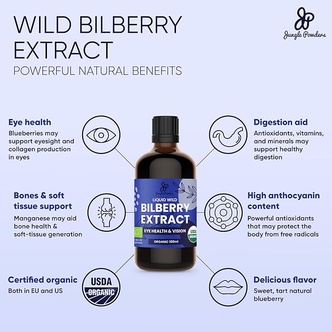 Father's Day Gift for Grandpa - USDA Organic Wild Bilberry Extract Bundle 2x3.4oz Liquid Extract + Organic Wild Cranberry Powder 5oz - Wellness Gift for Eyes & Superfood Extract