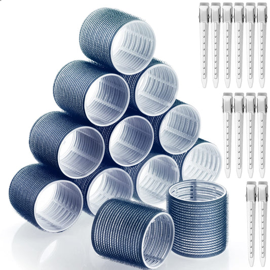 Jumbo Hair Curlers Rollers, 12Pcs Hair Roller Curlers Self Grip Holding Rollers With 12 Stainless Steel Duckbill Clips For Long