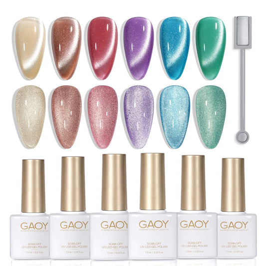 Gaoy Glitter Galaxy Cat Eye Gel Nail Polish Set With Magnet For Holographic Cat Eye, Salon Gel Manicure And Nail Art Diy At Home