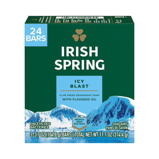 Irish Spring Icy Blast Bar Soap for Men, Mens Soap, Smell Fresh and Clean 12 Hours, Men Bars Washing Hands Body, Mild Skin, Recy