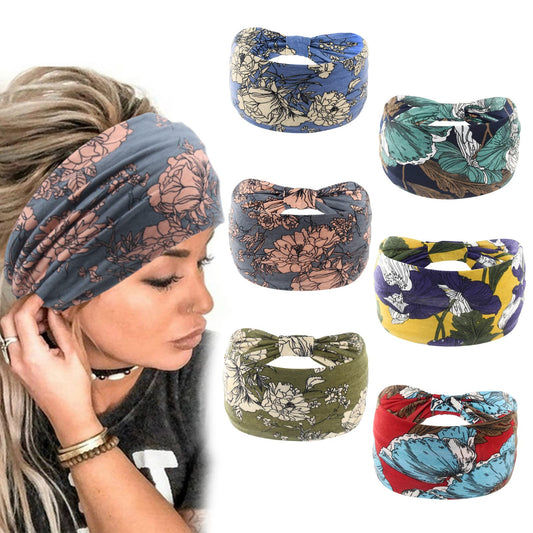 Yeshan Boho Bandeau Headbands For Women Wide Bandana Knot Hair Scarf Floral Printed African Hair Bands Elastic Turban Thick Head