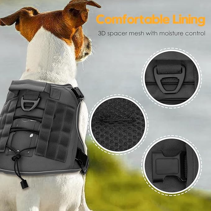 Heavy-Duty Tactical Dog Harness for Large Dogs, No Pull Adjustable Reflective Pet Vest with Molle System, K9 Military-Grade Control for Service Training, Outdoor & 10+ Breeds, Gray, XX-Large