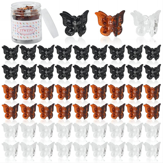 Tiweio 50Pcs Butterfly Hair Clips Mini Cute Hair Styling Accessories Clips For Hair 90S Women Girls With Box Package, 3 Colors