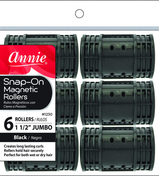 Annie Snap On Magnetic Rollers 1 1/2'' Black 6Pack