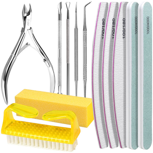 Fandamei Nail Files & Buffer Block Set, Nail Files 100/180, Nail Buffer Block, Nail Cuticle Nippers, Cuticle Pusher, Cuticle Pee